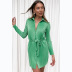 solid color pleated long sleeve single-breasted shirt dress NSCXY136238