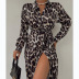 vestido cruzado con cordones y manga larga con estampado de leopardo NSCXY136241