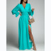 solid color V-neck waist petal sleeves chiffon dress  NSCXY136242