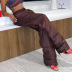 pantalones rectos sueltos de algodón con cinturón de cintura alta de color sólido NSWWW136246