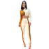 contrast color stitching long-sleeved crop top and trousers lounge set NSWWW136304