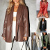 solid color lapel long sleeve faux leather jacket NSYDL136309