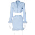 slim long-sleeved lapel crop suit jacket short frayed skirt set NSHTL136321