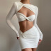 solid color hollow long-sleeved top slim skirt set NSHTL136322