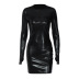 solid color round neck chest zipper long sleeve sheath dress NSHTL136323