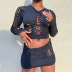 solid color hollow round neck long-sleeved top slim skirt set NSHTL136325