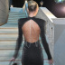 backless round neck long-sleeved sheath dress NSHTL136333