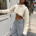 solid color round neck long-sleeved loose crop sweater NSHTL136334