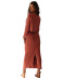 solid color knitted long sleeve top and slit long skirt set NSJKW136339