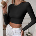 solid color backless slim fit knitted long-sleeved crop top NSYSQ136340