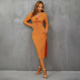 solid color hollowed-out slit straps knitted long-sleeved sheath dress NSYSQ136344