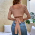 slim straps stretch square-neck long-sleeved crop top NSYSQ136354