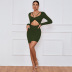 solid color wrapping chest hollowed out long-sleeved sheath dress NSYSQ136356