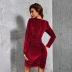solid color V-neck waist pleated long-sleeved velvet prom dress NSYSQ136361