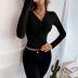 solid color v-neck slim knitted long-sleeved crop top NSYSQ136366