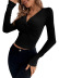 solid color v-neck slim knitted long-sleeved crop top NSYSQ136366