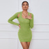 solid color off-the-shoulder long-sleeved tight A-line dress NSYSQ136368