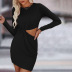 solid color hollow out waist knitted long-sleeved round neck sheath dress NSYSQ136369