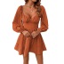 solid color backless strappy puff sleeves V-neck layered dress NSYSQ136371