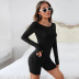 solid color Backless Slim Fit Long Sleeve Tight jumpsuit NSYSQ136376