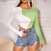 stitching contrast color slim long-sleeved crop top NSYSQ136378