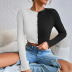 contrast color stitching waffle long-sleeved crop top NSYSQ136379